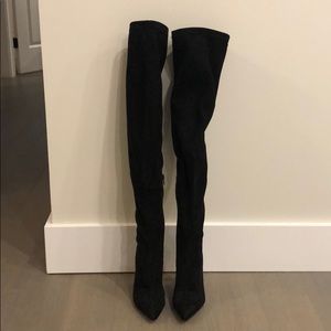 Black suede over the knee stiletto boots